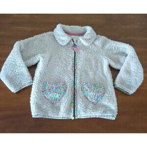 Mini Boden girls sherpa fleece jacket with floral-print heart pockets Size 4-5